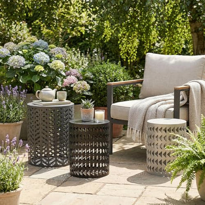 Round Coffee End Tables Set of 3 for Home Office Indoor Garden Outdoor | ZOMEYLPO Multifunctional Nesting Outdoor Side Table,Modern Furniture Nightstands Decor Side Tables Stand Metal Black Gray
