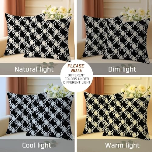 Houndstooth Throw Pillow Covers Set of 2, Modern Contemporary Geometric Abstract None Black Soft Velvet Washable Decorative Pillow Cases for Home Bedroom Living Room Sofa Couch Decor 24x24 Inch - size: 24" x 24" (Pack of 2)