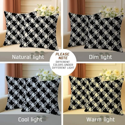 Houndstooth Throw Pillow Covers Set of 2, Modern Contemporary Geometric Abstract None Black Soft Velvet Washable Decorative Pillow Cases for Home Bedroom Living Room Sofa Couch Decor 24x24 Inch - size: 24" x 24" (Pack of 2)