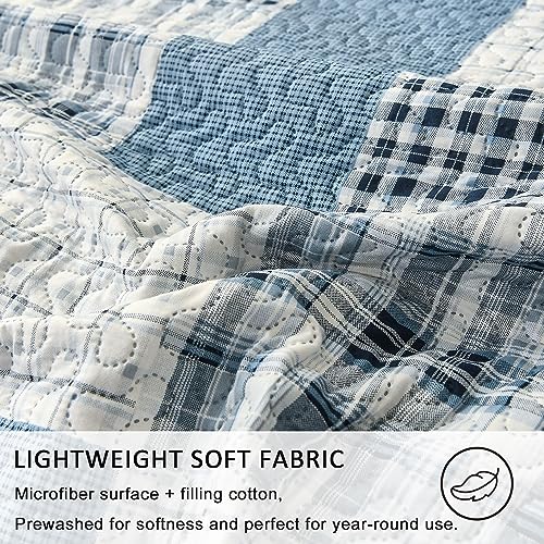 Jarson 3 Piece Plaid Daybed Cover Set Twin Blue Gray White Patchwork Quilted Daybed Bedding Sets Double Side Cozy Sofa Daybed Cover with 2 Shams - color: Blue Gray Plaid