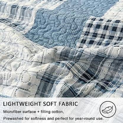 Jarson 3 Piece Plaid Daybed Cover Set Twin Blue Gray White Patchwork Quilted Daybed Bedding Sets Double Side Cozy Sofa Daybed Cover with 2 Shams - color: Blue Gray Plaid
