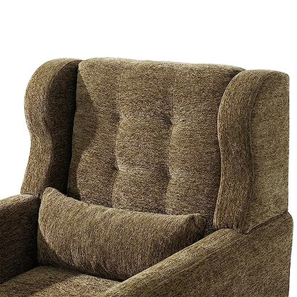 Accent Chair, Living Room Chairs with Solid Wood Legs & Pillow | Chairs Living Room with High Tufted Backrest, Reading Chair for Bedroom/Office, Chenille Fabric - color: Olive Green