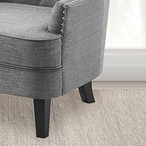 Rosevera Accent Chair and Ottoman Set - Button Tufted Armchair for Living Room, Bedroom, Reading - Mid-Century Modern Lounge Chair Set - Gray - color: Polyester Light Grey With Ottoman
