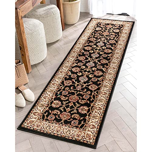 Well Woven Barclay Collection Sarouk Black 3x10 Runner Rug - for Hallways, Kitchens, and Entryways - color: Black, size: 2'7" x 2'7" (Rectangular)