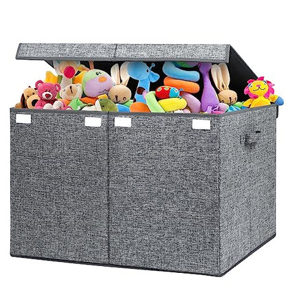 122L Large Toy Box Chest Storage with Lid, Collapsible Kid Toy Storage | Toy Chest with with Removable Divider for Kids, Boys, Girls, Nursery, Living Room, Bedroom, 26"x17" x17" (Linen Gray) - color: Extra Large Grey