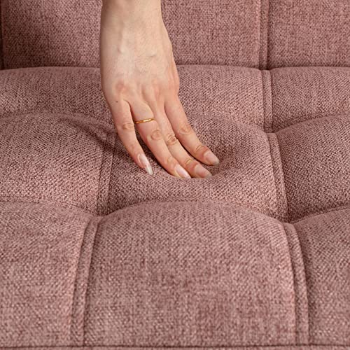 48" Small Loveseat Sofa, Modern Linen Fabric Mini Sofa Couch 2-Seater Love Seat with Quilting Backs and Wood Legs for Living Room, Bedroom and Small Space, Pink - color: Pink