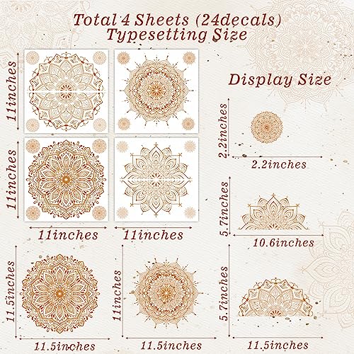Brown Mandala Wall Sticker Mandala Decals for Window Boho Modern Art Mural | Headboard vinyl decoration, lotus peel and stick, removable, self adhesive, for bedroom living room yoga room home gym decor - color: Brown