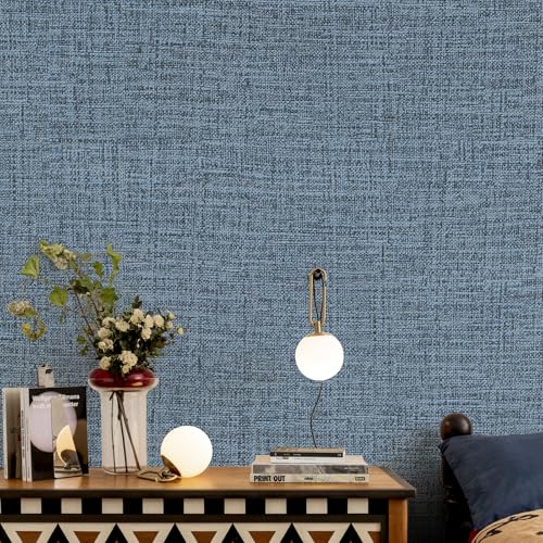 Blue Gray Grasscloth Peel and Stick Wallpaper 17.3"x120" Faux Linen Textured Contact Paper Removable Self Adhesive Vinyl Wallpaper for Bedroom Bathroom Kitchen Cabinets - color: Blue/Gray, size: 17.3" x 120"