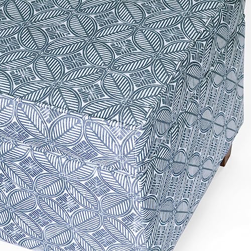 HomePop 18" Classic Square Storage Ottoman - Blue Indigo Print - color: Blue Indigo Print