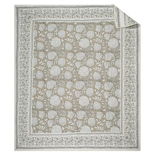 Levtex Home - Adare Taupe - Throw - Bordered Floral - Taupe, Grey and Cream -Quilted Throw (50x60in.) - Cotton - color: Taupe