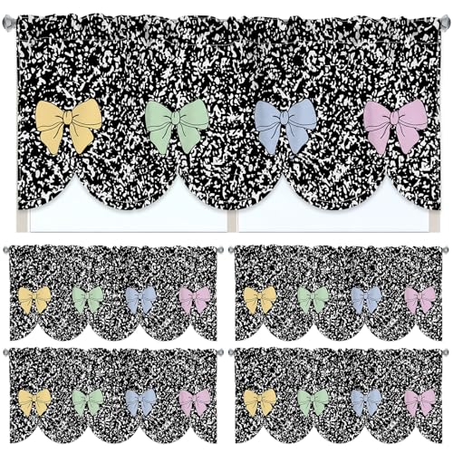 Hahafelt 4 Pcs Classroom Curtains Composition Pastel Bow Window Valances Curtains 54" W x 18" L Simple Rod Pocket Back to School Window Treatment for Classroom Living Room Bedroom Kitchen - color: Pastel, style: Composition Bow