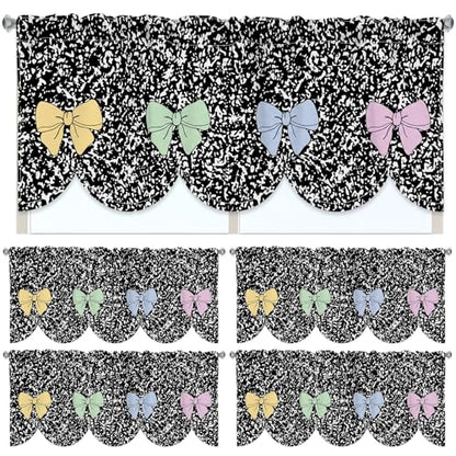 Hahafelt 4 Pcs Classroom Curtains Composition Pastel Bow Window Valances Curtains 54" W x 18" L Simple Rod Pocket Back to School Window Treatment for Classroom Living Room Bedroom Kitchen - color: Pastel, style: Composition Bow