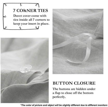 Simple&Opulence 100% Linen Duvet Cover Set with Embroidery Border Washed - 2 Pieces (1 Duvet Cover & 1 Pillow Sham) with Button Closure Soft Breathable Farmhouse - Light Grey, Twin Size - color: Light Grey, size: Twin