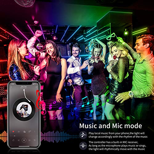 AILBTON Led Strip Lights,60ft Music Sync Color Changing, Built-in Mic,Bluetooth App Control LED Tape Lights with Remote,5050 RGB Rope Light Strips - size: 60FT