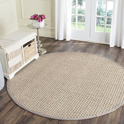 SAFAVIEH Area Rug 4' Round - Natural Fiber Collection - Natural & Grey, Seagrass, Basketweave Pattern with Border (NF114P) - color: Natural/Grey, size: 4' (Round)