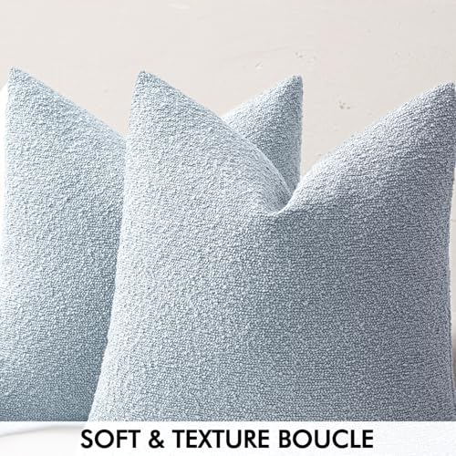 MIULEE 18x18 Decorative Lumbar Boucle Couch Pillow Covers Sky | Set of 2 Textured Neutral Throw Pillow Covers, Accent Solid Pillowcases, Sofa Living Room Home Decor - color: Sky, size: 18" x 18" (Pack of 2)