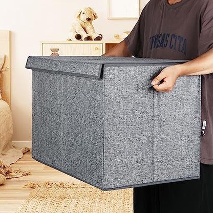 122L Large Toy Box Chest Storage with Lid, Collapsible Kid Toy Storage | Toy Chest with with Removable Divider for Kids, Boys, Girls, Nursery, Living Room, Bedroom, 26"x17" x17" (Linen Gray) - color: Extra Large Grey