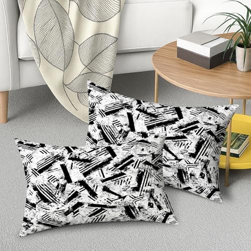 Stripes Throw Pillow Covers Set of 2, Modern Abstract Brush Patterns Texture None Black Soft Velvet Washable Cover Decorative Pillows for Living Room Bed Office Sofa Chair Decor 20x12 Inch - size: 20" x 12" (Pack of 2)