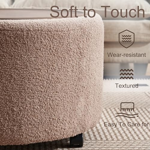 28 Inch Round Storage Ottoman with Wheels Set of 2, Multifunctional Coffee Table Ottoman with Removable Solid Wood Lid, Modern Circle Ottoman Foot Rest for Living Room, Bedroom, Brown - color: Brown