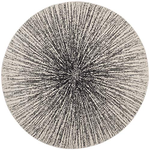SAFAVIEH Evoke Collection Area Rug - 5'3" Round, Black & Ivory, Abstract Burst Design, Non-Shedding & Easy Care, Ideal for High Traffic Areas in Living Room, Bedroom (EVK228K)