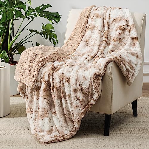 Bedsure GentleSoft Sherpa Fluffy Throw Blanket - Fleece Warm and Cozy Throw for Women Gift, Plush & Fuzzy Faux Fur Blanket for Couch, Sofa and Bed Decor, Tie Dye Design, Beige, 50x60 Inches - color: 02 - Beige, size: Throw (50" x 60")
