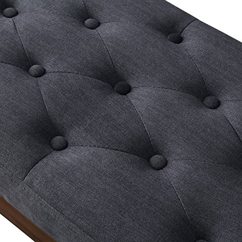 24KF Velvet Upholstered Buttons Tufted Entryway Bench with Solid Wood Leg,Bed Bench Ottoman with Padded Seat,5034-Midnight - color: Midnight Velvet, size: Tufted Bench with Solid Wooden Base