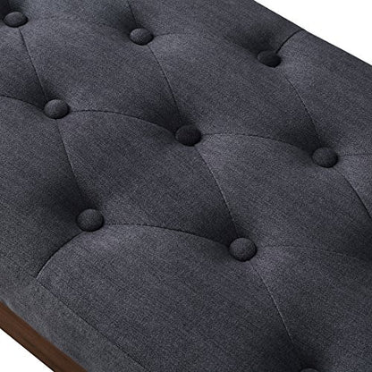 24KF Velvet Upholstered Buttons Tufted Entryway Bench with Solid Wood Leg,Bed Bench Ottoman with Padded Seat,5034-Midnight - color: Midnight Velvet, size: Tufted Bench with Solid Wooden Base