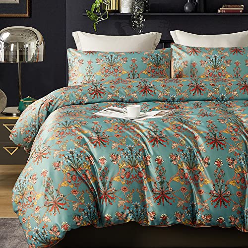 Cupocupa Duvet Cover Queen Size Set Boho Floral Pattern Queen Size Bed Vintage Soft Bedding Leaf Print Paisley Duvet Cover with Pillowcases - color: Multicolor, size: Queen