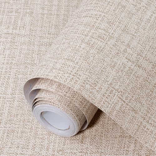Khaki Grasscloth Peel and Stick Wallpaper 17.3"x1200" Faux Linen Textured Contact Paper Removable Self Adhesive Vinyl Wallpaper for Bedroom Bathroom Kitchen Cabinets - color: Khaki, size: 17.3" x 1200"