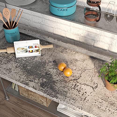 FunStick Grey Cracked Concrete Wallpaper Roll Peel and Stick Matte Concrete Countertop Contact Paper Self Adhesive Removable Vinyl Retro Cement Wall Paper for Bedroom Kitchen Drawers Thick 15.7"x78.7" - size: 15.8" x 78.8"