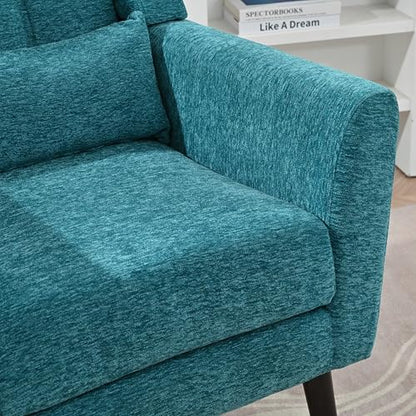 Accent Chair, Living Room Chairs with Solid Wood Legs & Pillow | Chairs Living Room with High Tufted Backrest, Reading Chair for Bedroom/Office, Chenille Fabric - color: Teal