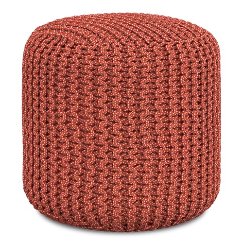SIMPLIHOME Ava 76" Wide Performance Fabric 2-Seater Sofa in Cream | Boho indoor/outdoor footstool, knitted pouf, extra seating for home living room with polystyrene bead filling, assembled. - color: Orange, style: Pouf