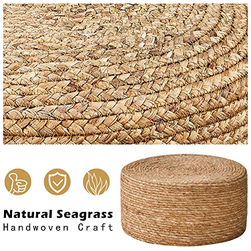 Cpintltr Foot Stool Natural Seagrass Hand Weave Poufs Round Ottoman for Couch Desk Soft Step Stool Padded Foot Rest with Non-Skid Pine Legs for Hallway Office Lounge Natural - color: Natural