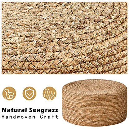 Cpintltr Foot Stool Natural Seagrass Hand Weave Poufs Round Ottoman for Couch Desk Soft Step Stool Padded Foot Rest with Non-Skid Pine Legs for Hallway Office Lounge Natural - color: Natural