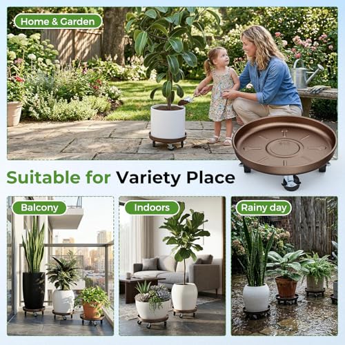 Plant Caddy With Wheels 13" Metal Plant Saucers for Indoors 350 Lb Capacity | Rolling Plant Stand, 360° Locking Casters Heavy Duty Planter Caddies, Rustproof and Waterproof, and Easy to Move, 1 Pack - size: 1 PACK 13 INCH