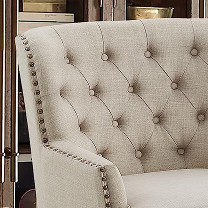 Rosevera Sausalito Accent Chair, Arm Chair, Reading Chair, Comfy Chair, Mid-Century Modern Chair with Ottoman, Lounge Chair with Ottoman for Living Room, Bedroom, Small Space, Apartment, Studio - color: Polyester Sand With Ottoman
