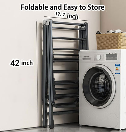 Large Clothes Drying Rack Foldable, 3-Level Metal Laundry Dryer Stand | Lightweight，Easy to Use＆Fold，Sturdy, Height-Adjustable, Movable, Complete with Heavy Items，Space Saving Clothes Dryer