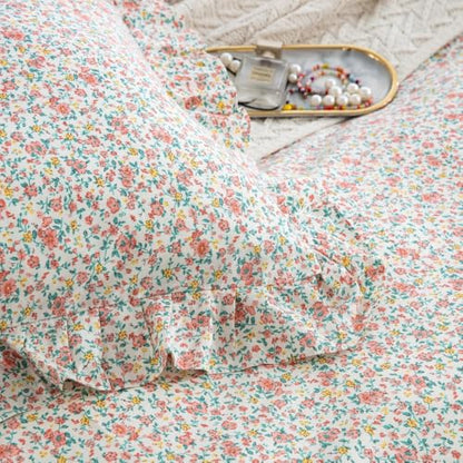 DAUAOTO Full Size Ruffle Duvet Cover Set, 100% Cotton, Kids Teen Girls Duvet Cover 82"X86" + 2 Shams, Ditsy Floral Pattern Pink - color: Pattern 10#, size: 82"x86" Full Cover + 2 Shams