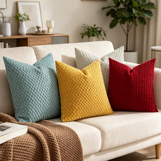 Set of 4 Bubble Chenille Throw Pillow Covers 18x18 Inch, Soft Textured Decorative Pillow Cases, Modern Boho Cushion Covers for Sofa Couch Living Room Bedroom, Multi-Color - color: Blue and Red