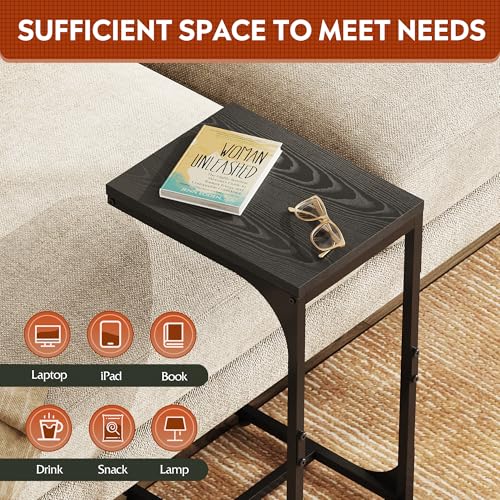 WLIVE C-Shaped End Table Set of 2, Small Couch Side Tables with Metal Frame, Sofa Table TV Tray for Living Room, Bedroom, Black - color: Relief Black