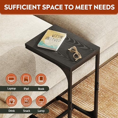 WLIVE C-Shaped End Table Set of 2, Small Couch Side Tables with Metal Frame, Sofa Table TV Tray for Living Room, Bedroom, Black - color: Relief Black
