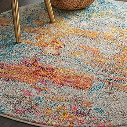Nourison Home Celestial Modern Abstract Sealife 7'10" x Round Area Rug, Easy Clean, Non Shedding, Bed Room, Living Room, Dining Room, Kitchen (8 Round) - color: Sealife, size: 7'10" (Round)
