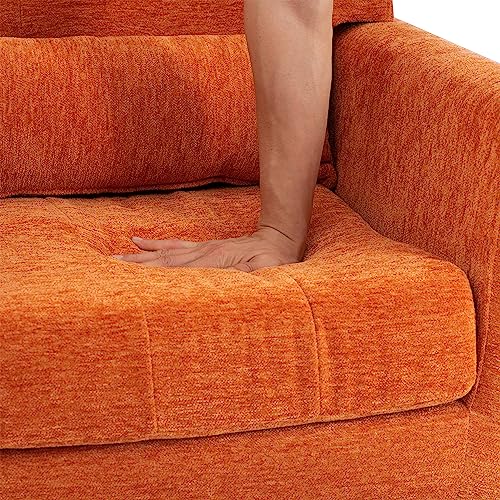 Accent Chair, Living Room Chairs with Solid Wood Legs & Pillow | Chairs Living Room with High Tufted Backrest, Reading Chair for Bedroom/Office, Chenille Fabric - color: Orange