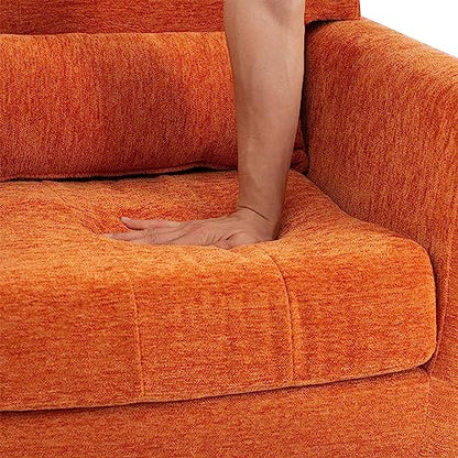 Accent Chair, Living Room Chairs with Solid Wood Legs & Pillow | Chairs Living Room with High Tufted Backrest, Reading Chair for Bedroom/Office, Chenille Fabric - color: Orange
