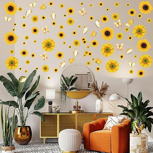 AOWDIAO Sunflower Peel and Stick Wall Decals, Sunflower Decorations for Bedroom, Kitchen, Bathroom, Living Room - style: Sunflower