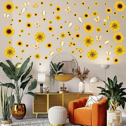AOWDIAO Sunflower Peel and Stick Wall Decals, Sunflower Decorations for Bedroom, Kitchen, Bathroom, Living Room - style: Sunflower