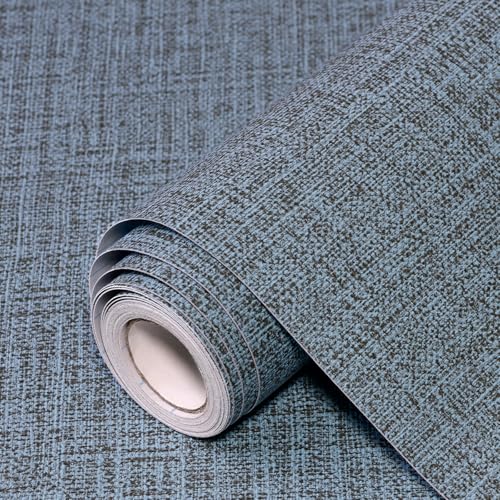 Blue Gray Grasscloth Peel and Stick Wallpaper 17.3"x120" Faux Linen Textured Contact Paper Removable Self Adhesive Vinyl Wallpaper for Bedroom Bathroom Kitchen Cabinets - color: Blue/Gray, size: 17.3" x 120"