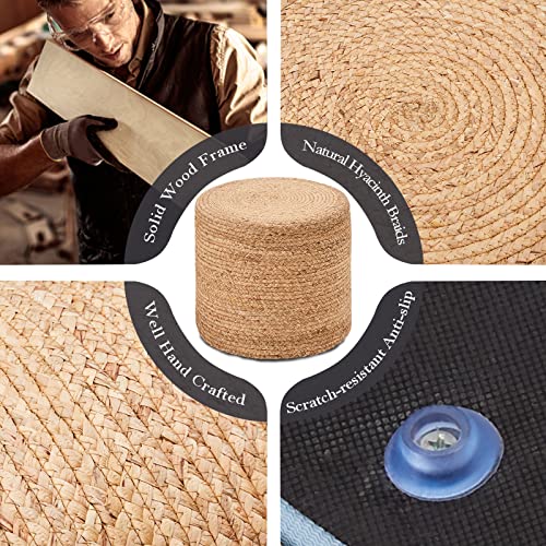 Wimarsbon 18'' Ottoman Pouf, Natural Braided Poof, Rustic Handweave Lounge Pouffe, Boho Footrest Stool for Bedroom, Accent Table or Seat for Living Room (Natural-LD) - color: 18inch Natural Water Hyacinth Braid