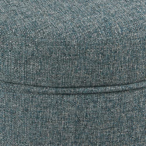 HomePop 19" Round Storage Ottoman - Teal Tweed - color: Teal