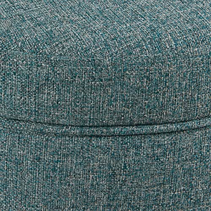 HomePop 19" Round Storage Ottoman - Teal Tweed - color: Teal